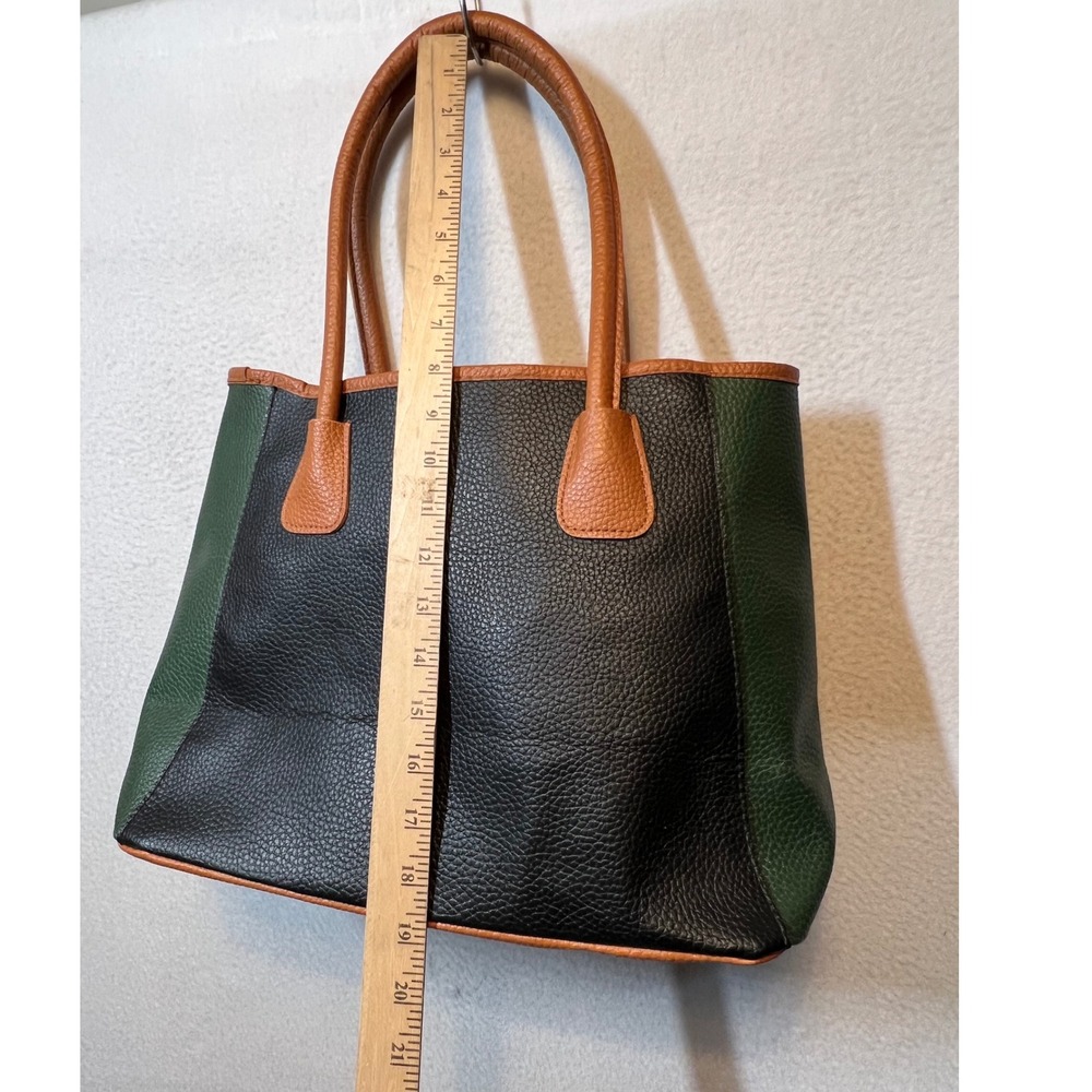 Neiman Marcus‎ Colorblock Tote Bag Brown Black Green Faux Leather Top Handle - Picture 9 of 9